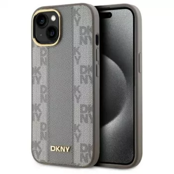 DKNY DKHMP15MPCPVSLE iPhone 15 Plus 6,7 inch bež trdo ohišje iz usnja karo Mono Pattern MagSafe
