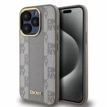 DKNY DKHMP15XPCPVSLE iPhone 15 Pro Max 6,7 inch trdo ohišje iz usnja karo Mono vzorec MagSafe bež