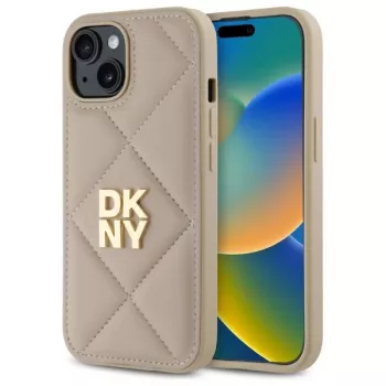 DKNY DKHCP15SPQDSLE prešit ovitek s Stack logotipom za iPhone 15, 6,1 palca, bež