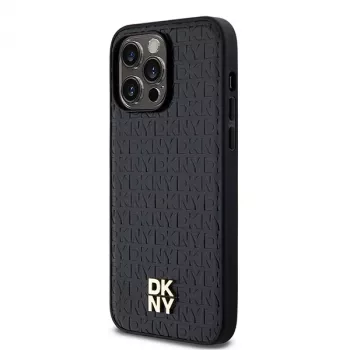 DKNY DKHMP13XPSHRPSK iPhone 13 Pro Max, 6,7, črn trd ovitek, usnje, vzorec, kovinski logotip, MagSafe