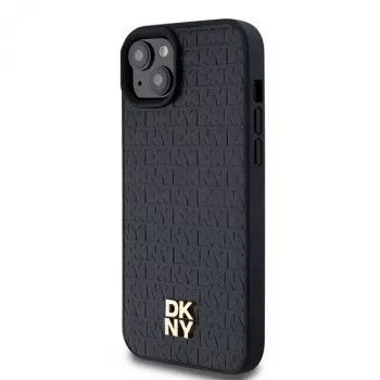 DKNY DKHMP15SPSHRPSK trd ovitek za iPhone 15/14/13, 6,1 palca, črn, videz usnja, kovinski logotip, MagSafe