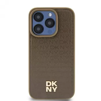 DKNY DKHMP14SPSHRPSW trd ovitek za iPhone 14/15/13, rjav dizajn usnja s kovinskim logotipom, MagSafe