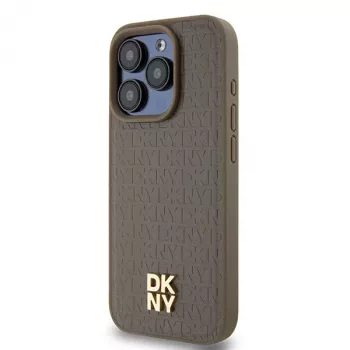 DKNY DKHMP14XPSHRPSW trd ovitek za iPhone 14 Pro Max, 6,7 palca, rjava imitacija usnja s kovinskim logotipom MagSafe