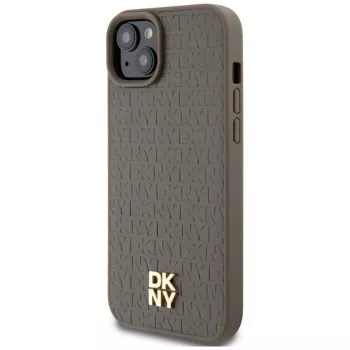 DKNY DKHMP15SPSHRPSW trd ovitek za iPhone 15 / 14 / 13, 6,1 palca, rjav, videz usnja, kovinski logotip, MagSafe