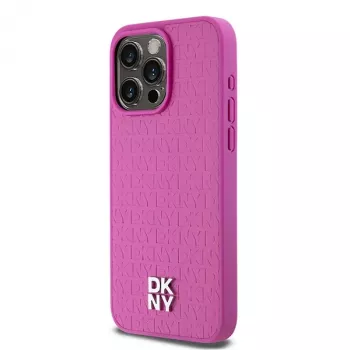 DKNY DKHMP15XPSHRPSP trd ovitek za iPhone 15 Pro Max, 6,7 palca, roza, usnje, monogramski vzorec, kovinski logotip, MagSafe