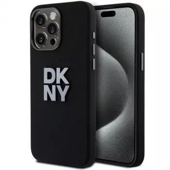 DKNY DKHCP15LSMCBSK trd ovitek, tekoči silikon, za Apple iPhone 15 Pro, 6,1 palca, črn s kovinskim logotipom