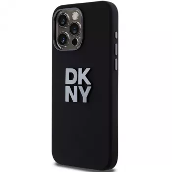 DKNY DKHCP15LSMCBSK trd ovitek, tekoči silikon, za Apple iPhone 15 Pro, 6,1 palca, črn s kovinskim logotipom