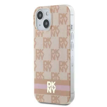DKNY DKHMP15SHCPTSP trdo ohišje za iPhone 15 / 14 / 13 6,1 palca roza karirasti mono vzorec in potiskani trakovi MagSafe