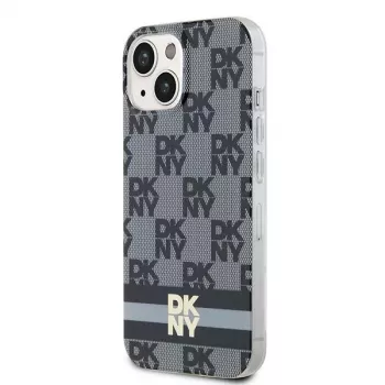 DKNY DKHMP14SHCPTSK trdo ohišje za iPhone 14/15, karirasti mono vzorec in potiskani trakovi, črna, MagSafe