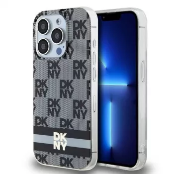 DKNY DKHMP14XHCPTSK trdo ohišje za Apple iPhone 14 Pro Max 6,7 palca črna karirasti mono vzorec in potiskani trakovi MagSafe