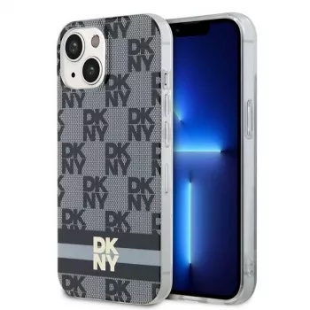 DKNY DKHMP15MHCPTSK trdo ohišje za iPhone 15 Plus / 14 Plus 6,7 palca črna karirasti mono vzorec in potiskani trakovi MagSafe