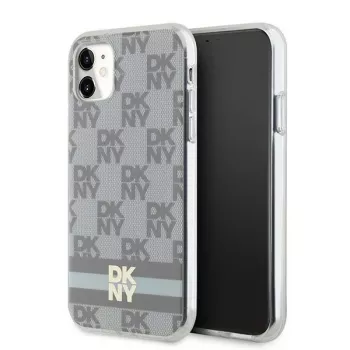 DKNY DKHMN61HCPTSE trdo ohišje za Apple iPhone 11 / XR 6,1 palca – bež karirasti mono vzorec in potiskani trakovi MagSafe