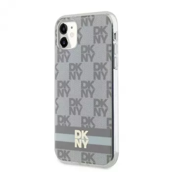 DKNY DKHMN61HCPTSE trdo ohišje za Apple iPhone 11 / XR 6,1 palca – bež karirasti mono vzorec in potiskani trakovi MagSafe