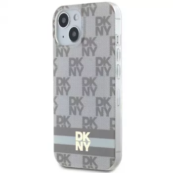 DKNY DKHMP15MHCPTSE trda torbica za iPhone 15 Plus / 14 Plus 6,7 inch bež karo-monokromni vzorec in natisnjene črte MagSafe
