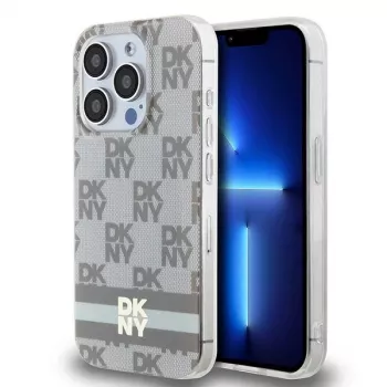 DKNY DKHMP15XHCPTSE trda torbica za Apple iPhone 15 Pro Max 6,7 inch bež karo-monokromni vzorec in natisnjene črte MagSafe