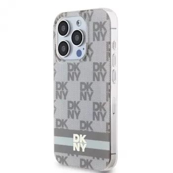 DKNY DKHMP15XHCPTSE trda torbica za Apple iPhone 15 Pro Max 6,7 inch bež karo-monokromni vzorec in natisnjene črte MagSafe