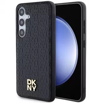 DKNY DKHMS24MPSHRPSK S24+ S926 črn trda ovitek z vzorcem usnja in kovinskim logotipom MagSafe za Samsung Galaxy S24+