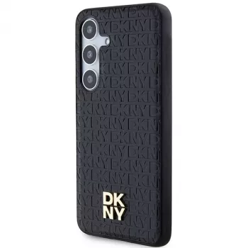 DKNY DKHMS24MPSHRPSK S24+ S926 črn trda ovitek z vzorcem usnja in kovinskim logotipom MagSafe za Samsung Galaxy S24+