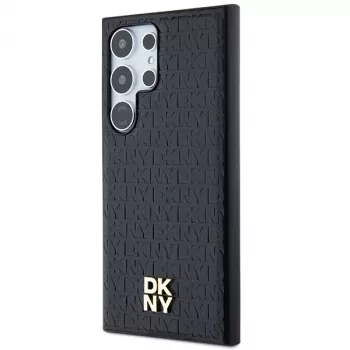 DKNY DKHMS24LPSHRPSK trda ovitek za Samsung Galaxy S24 Ultra, črn z dizajnom usnja in kovinskim logotipom, združljiv z MagSafe