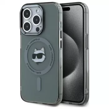 Karl Lagerfeld KLHMP15LHLSCHK iPhone 15 Pro 6.1 trdi ovitek IML kovina Choupette Head MagSafe črn