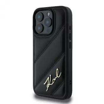 Karl Lagerfeld Quilted Signature trdi ovitek za iPhone 16 Pro, črn