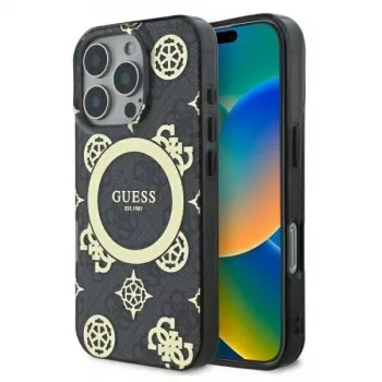 Guess GUHMP16XH4PYEEK trdi ovitek za iPhone 16 Pro Max 6,9 inch črn Peony On 4G Background MagSafe