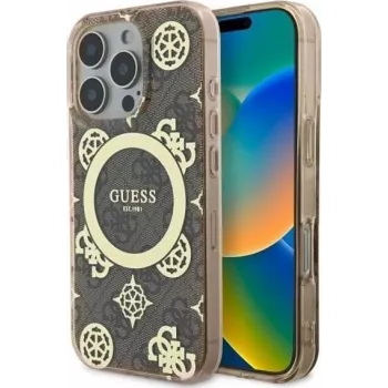 Guess GUHMP16XH4PYEEW trdi ovitek za iPhone 16 Pro Max 6,9 inch IML Peony On 4G Background MagSafe rjav