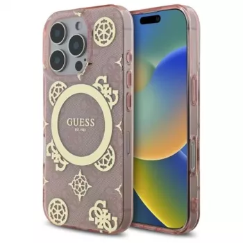 Guess GUHMP16LH4PYEEP trdi ovitek za iPhone 16 Pro 6,3 inch roza IML Peony On 4G Background MagSafe