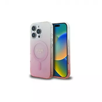 Guess IML Glitter Gradient MagSafe ovitek za iPhone 16 Pro (roza)