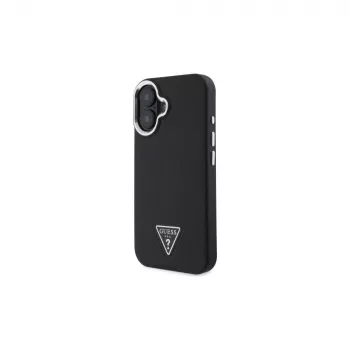 Guess GUHMP16SPGTSPSK iPhone 16 črn trdi ovitek Grained Triangle MagSafe