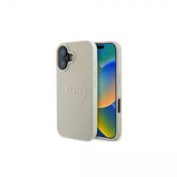 Guess GUHMP16SPGHSMME iPhone 16 bež trdi ovitek Grained Ring MagSafe