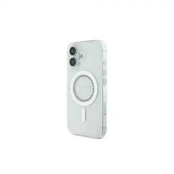 Guess GUHMP16MPFTDTEH trdi ovitek IML s kristalčki MagSafe za Apple iPhone 16 Plus 6,7 inch bel