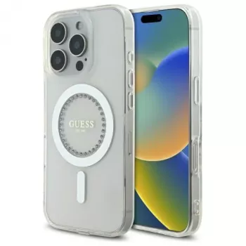 Guess GUHMP16XPFTDTEH trdi ovitek za Apple iPhone 16 Pro Max 6,9 inch bel IML s kristalčki MagSafe