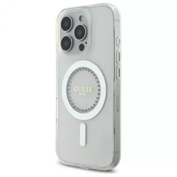 Guess GUHMP16XPFTDTEH trdi ovitek za Apple iPhone 16 Pro Max 6,9 inch bel IML s kristalčki MagSafe