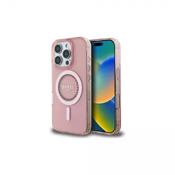 Guess GUHMP16LPFTDTEP trdi ovitek IML Rhinestones MagSafe za iPhone 16 Pro 6,3 roza