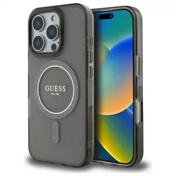 Guess GUHMP16LHFGEREK trdi ovitek IML Glitter Circle MagSafe za iPhone 16 Pro 6.3 črn