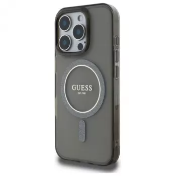 Guess GUHMP16LHFGEREK trdi ovitek IML Glitter Circle MagSafe za iPhone 16 Pro 6.3 črn