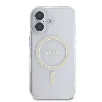 Guess GUHMP16SHFGERET trdi ovitek za iPhone 16 prozoren IML Glitter Circle MagSafe