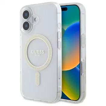 Guess GUHMP16MHFGERET trdi ovitek za iPhone 16 Plus 6,7 inch prozoren IML Glitter Circle MagSafe