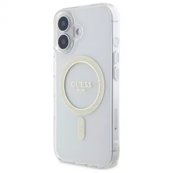 Guess GUHMP16MHFGERET trdi ovitek za iPhone 16 Plus 6,7 inch prozoren IML Glitter Circle MagSafe