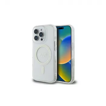 Guess GUHMP16LHFGERET trdi ovitek za iPhone 16 Pro 6,3 inch prozoren IML Glitter Circle MagSafe