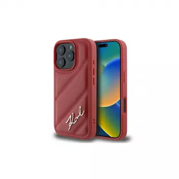 Karl Lagerfeld Quilted Signature ovitek za Apple iPhone 16 Pro (rdeč)