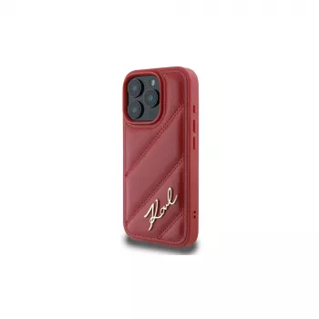 Karl Lagerfeld Quilted Signature ovitek za Apple iPhone 16 Pro (rdeč)