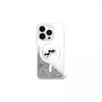 Karl Lagerfeld Liquid Glitter Karl & Choupette Head MagSafe ovitek za iPhone 16 (prozoren)