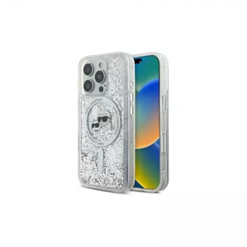 Karl Lagerfeld Liquid Glitter Karl & Choupette Head MagSafe ovitek za Apple iPhone 16 Pro