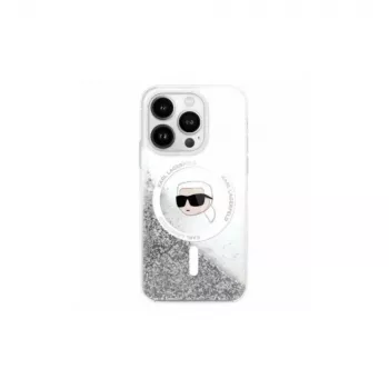 Karl Lagerfeld Liquid Glitter Karl Head MagSafe ovitek za iPhone 16 Pro prozoren