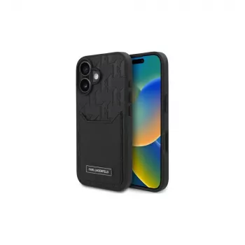 Karl Lagerfeld iPhone 16 6.1 trdo ohišje z žepi za kartice Monogram črno