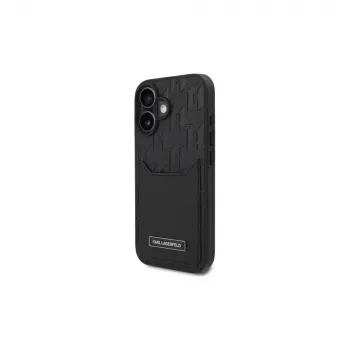 Karl Lagerfeld iPhone 16 6.1 trdo ohišje z žepi za kartice Monogram črno
