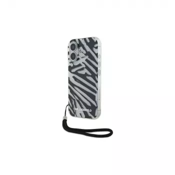 Karl Lagerfeld IML Zebra Pattern & Cord hrbtni pokrov za Apple iPhone 16 - črna