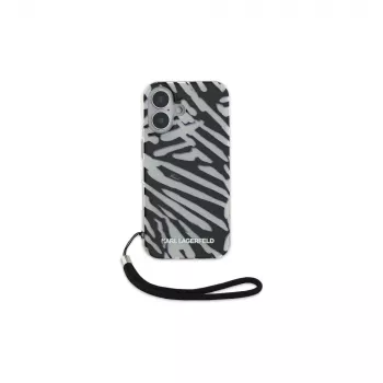 Karl Lagerfeld IML Zebra Pattern & Cord hrbtni pokrov za Apple iPhone 16 - črna